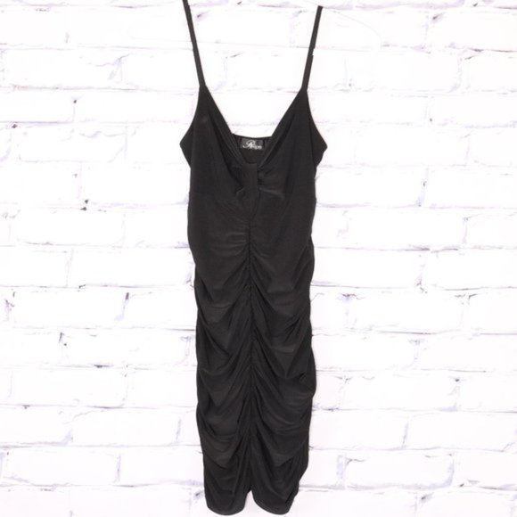 2/$20 black ruched spaghetti strap mini dress - Picture 1 of 4